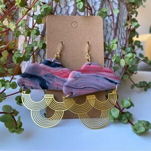 Marbled polymer clay earrings, handmade by me! Gold-plated hooks!